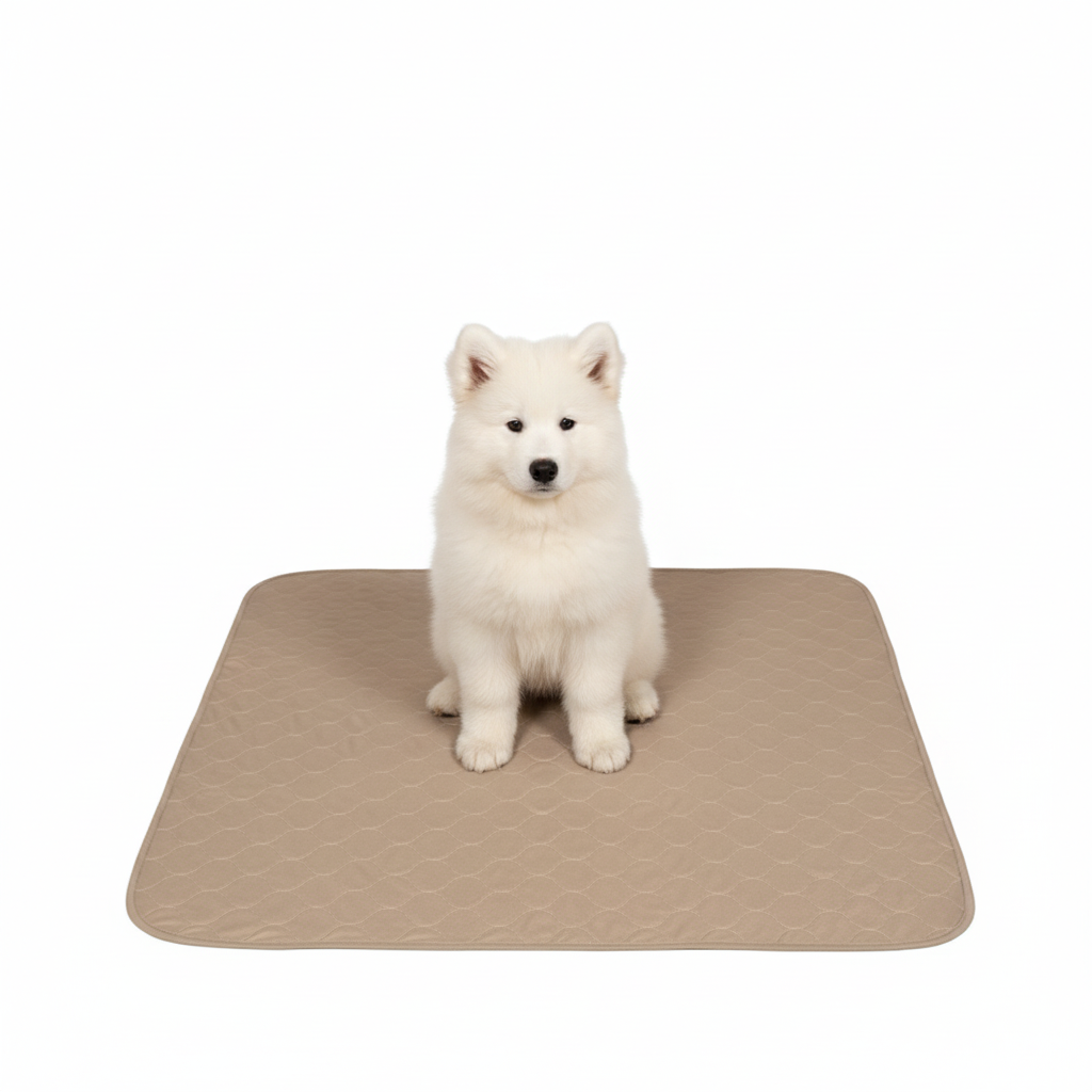 Reusable washable dog potty pad with leak-free waterproof backing in dark tan color