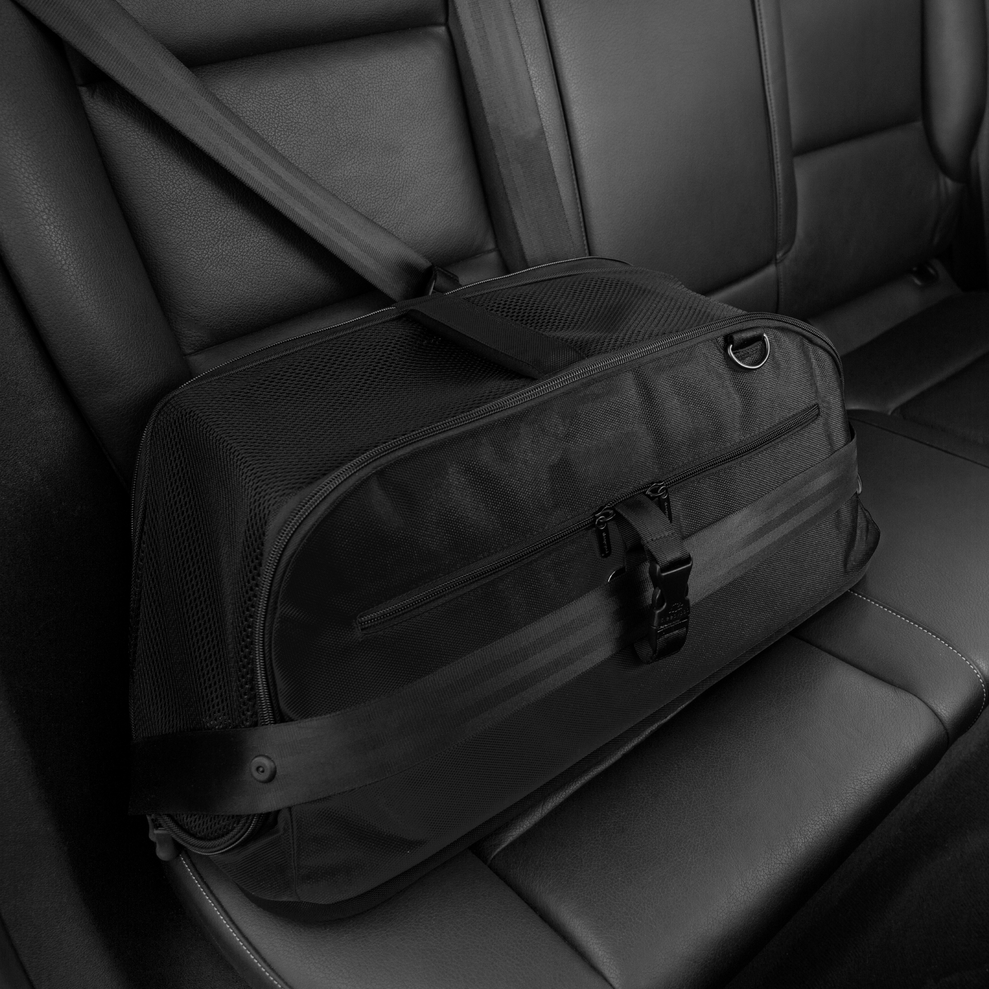 Black soft-sided pet carrier - durable travel carrier with superior ventilation for pets up to 15 lbs
