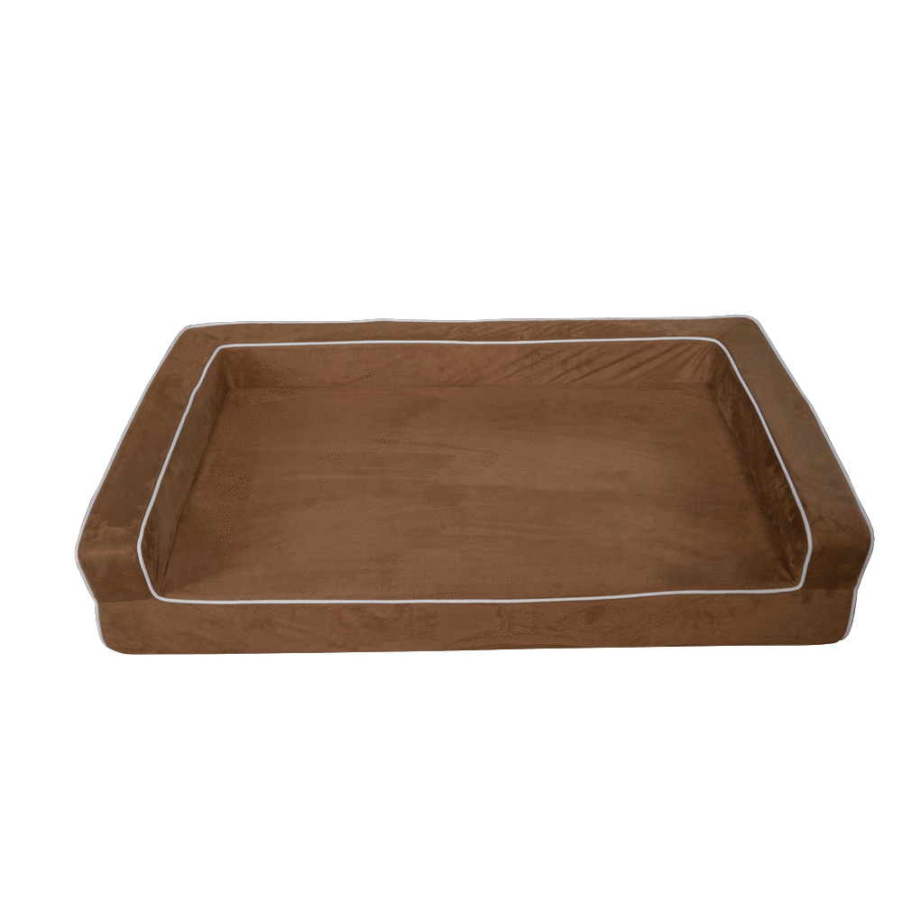 3 sided bolster dog bed in chocolate brown - durable construction with raised edges

