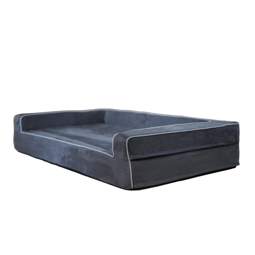 Gray 3 sided bolster dog bed - machine washable cover with supportive foam base
