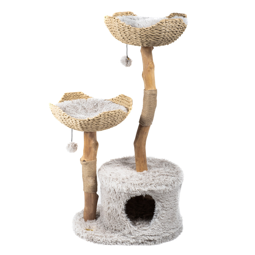 Modern wooden cat tower for large cats - durable multi-level cat tree with natural wood finish
