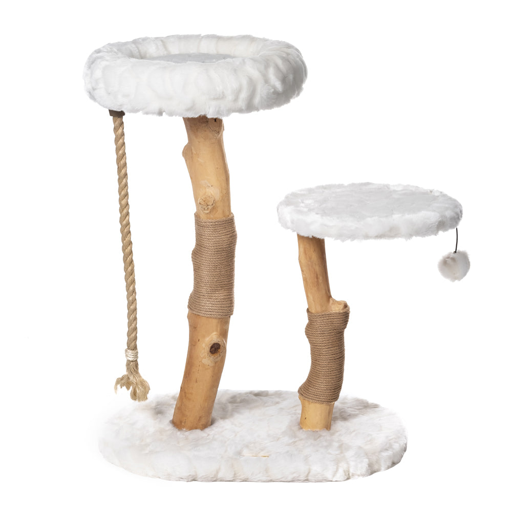 White cat tree furniture with natural sisal rope scratching post - 32 by 23 inch tower
