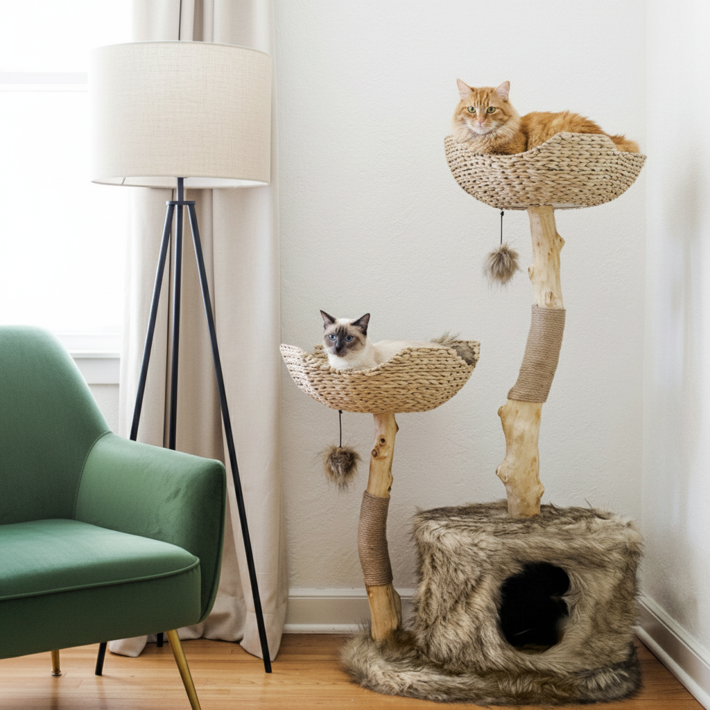 Multi-level cat tree for large cats - sturdy tower with sisal scratching posts and spacious platforms
