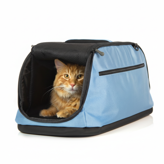 Premium soft-sided pet carrier - travel carrier for cats and small dogs with mesh ventilation panels
