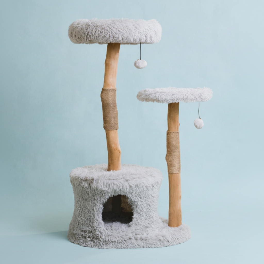 Multi-level cat tower - 43 by 23.5 inches with perches and hideaways
