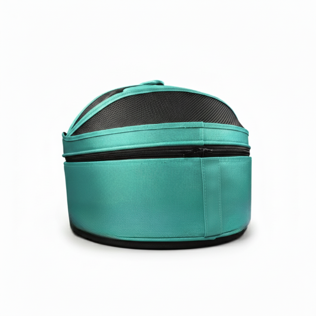 Baby Blue pet travel bed detail - premium plush bedding with secure mesh dome carrier
