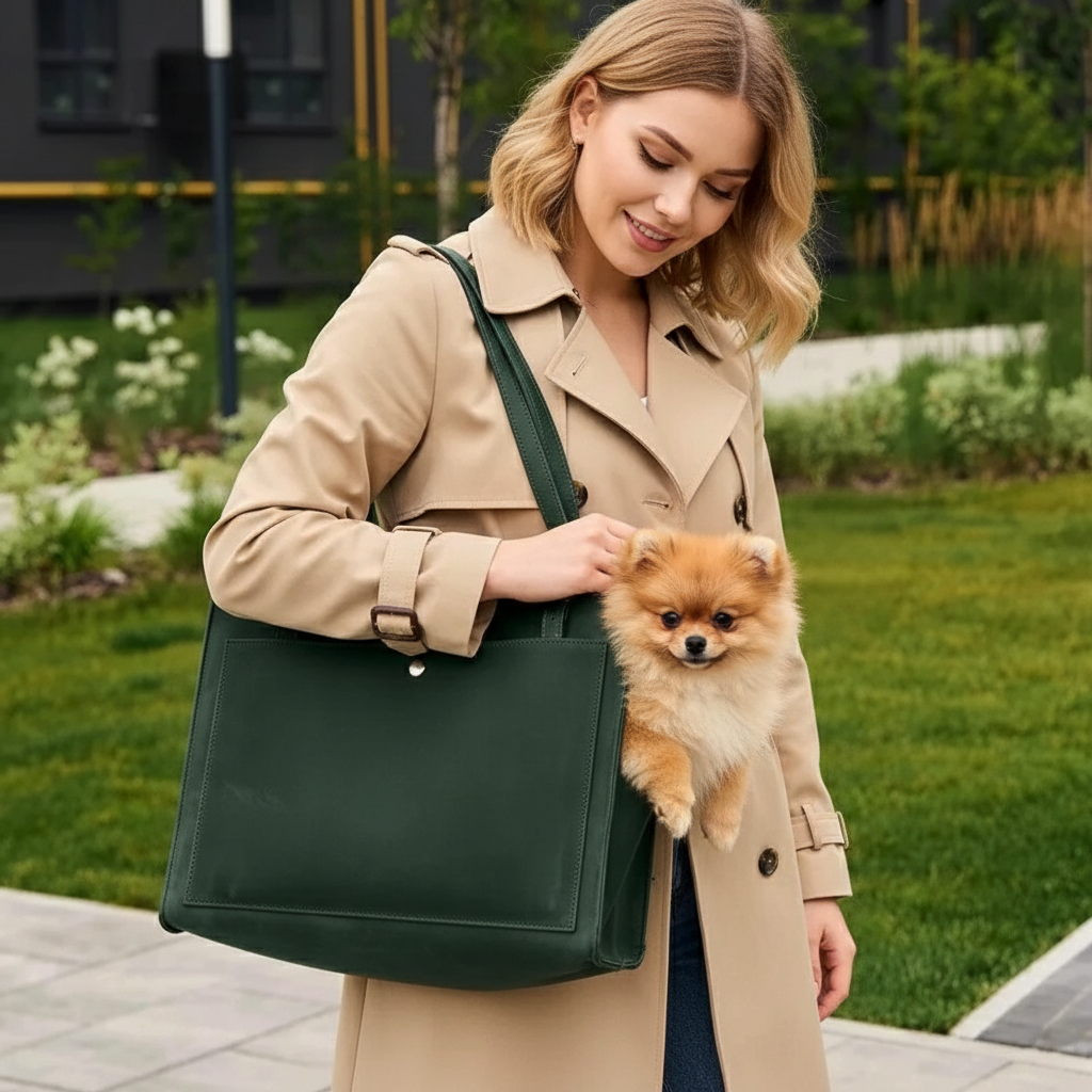 Leather pet travel bag interior - removable padding for easy cleaning and comfort
