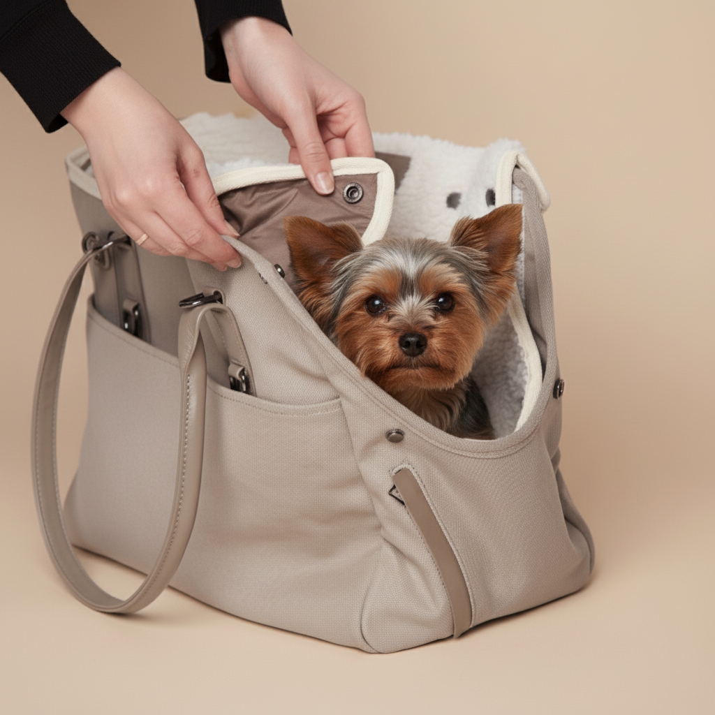 Multifunctional pet travel bag with removable washable sherpa liner and safety hook for small to medium dogs