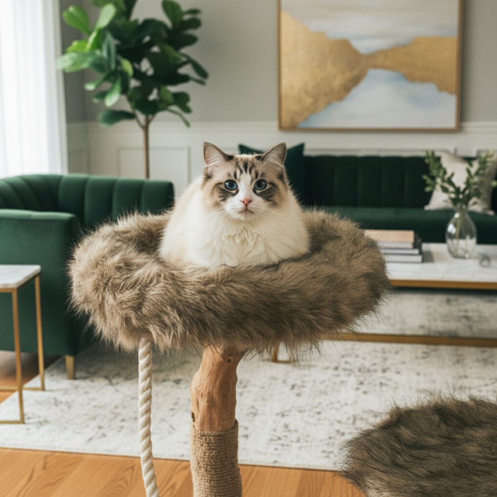 Cat tree tower with multiple perches - 32 inch tall furniture for indoor cats
