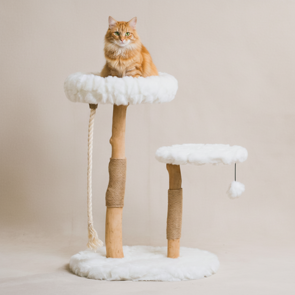 Cat tree tower 32 inches tall with multi-level perches and sisal scratching posts - modern design
