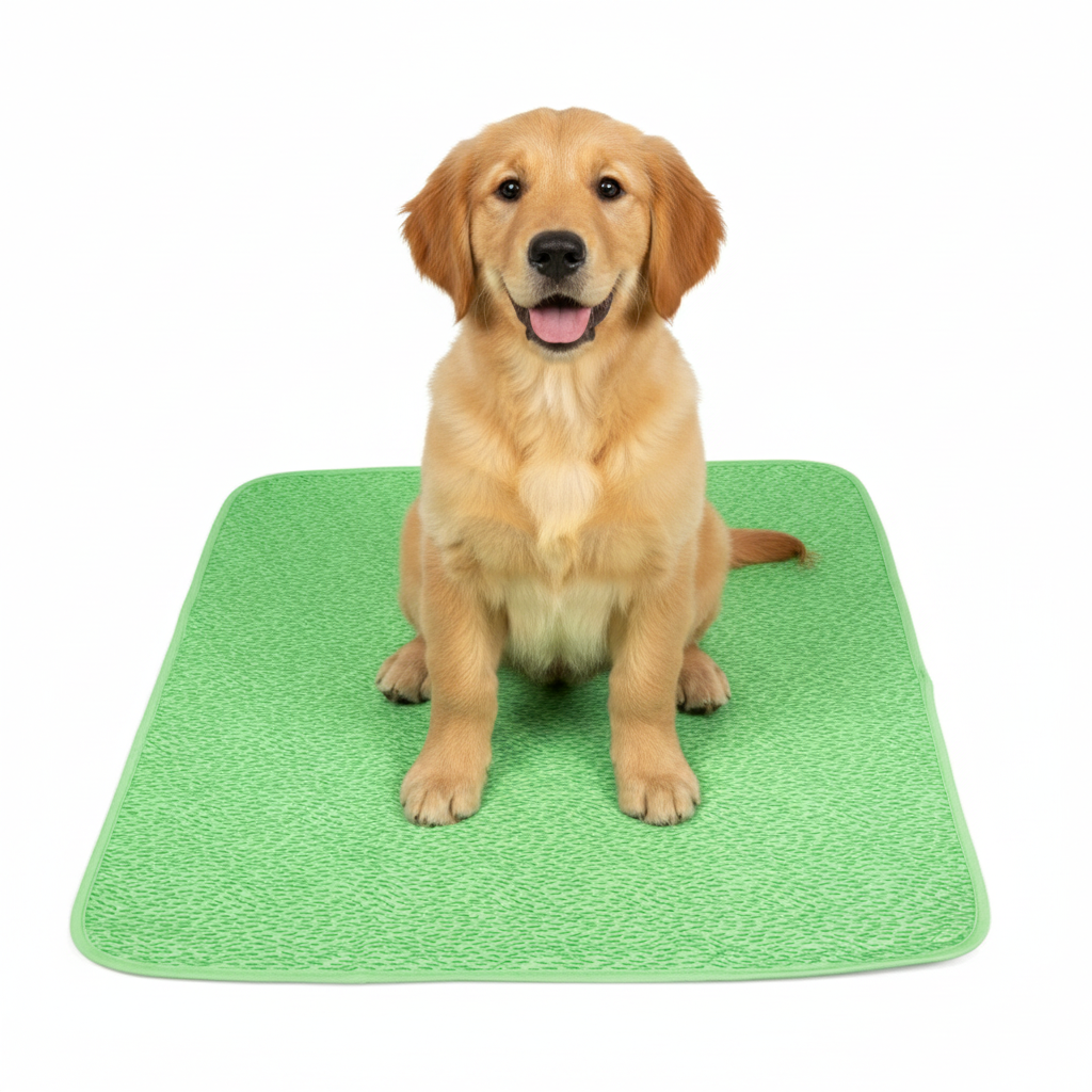 Reusable washable dog potty pad with leak-free waterproof backing in green color