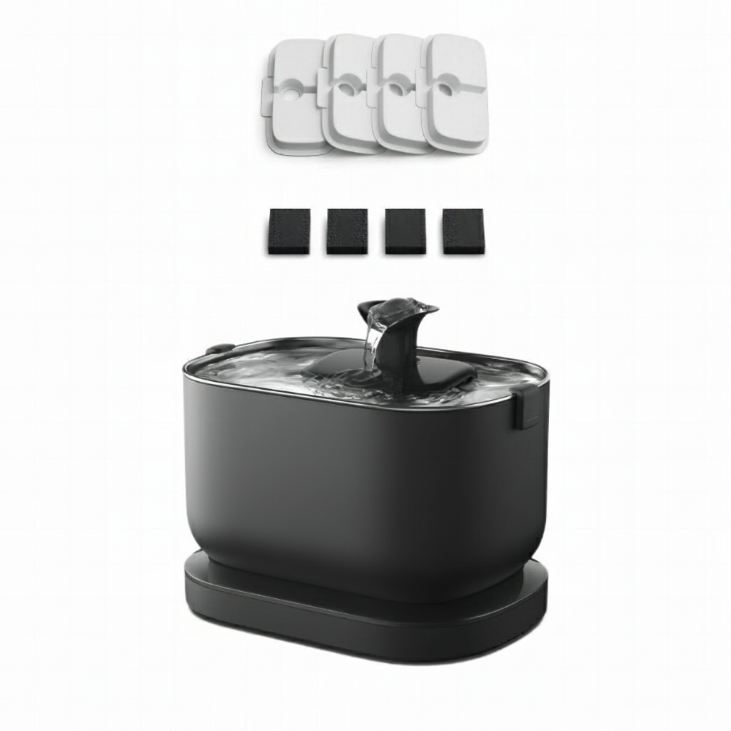 Black Cordless battery-operated pet water fountain with 4 Filters and with 2.5L capacity for dogs and cats 
