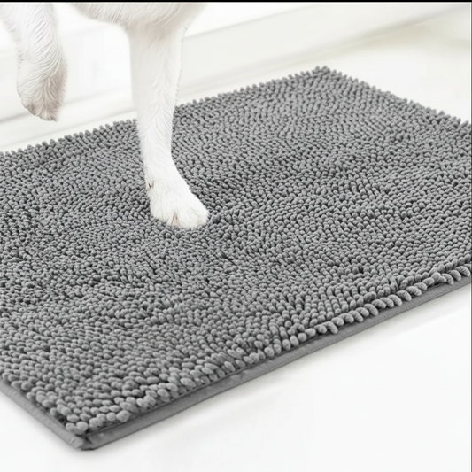 Grey super absorbent microfiber dog door mat with chenille texture for muddy paws