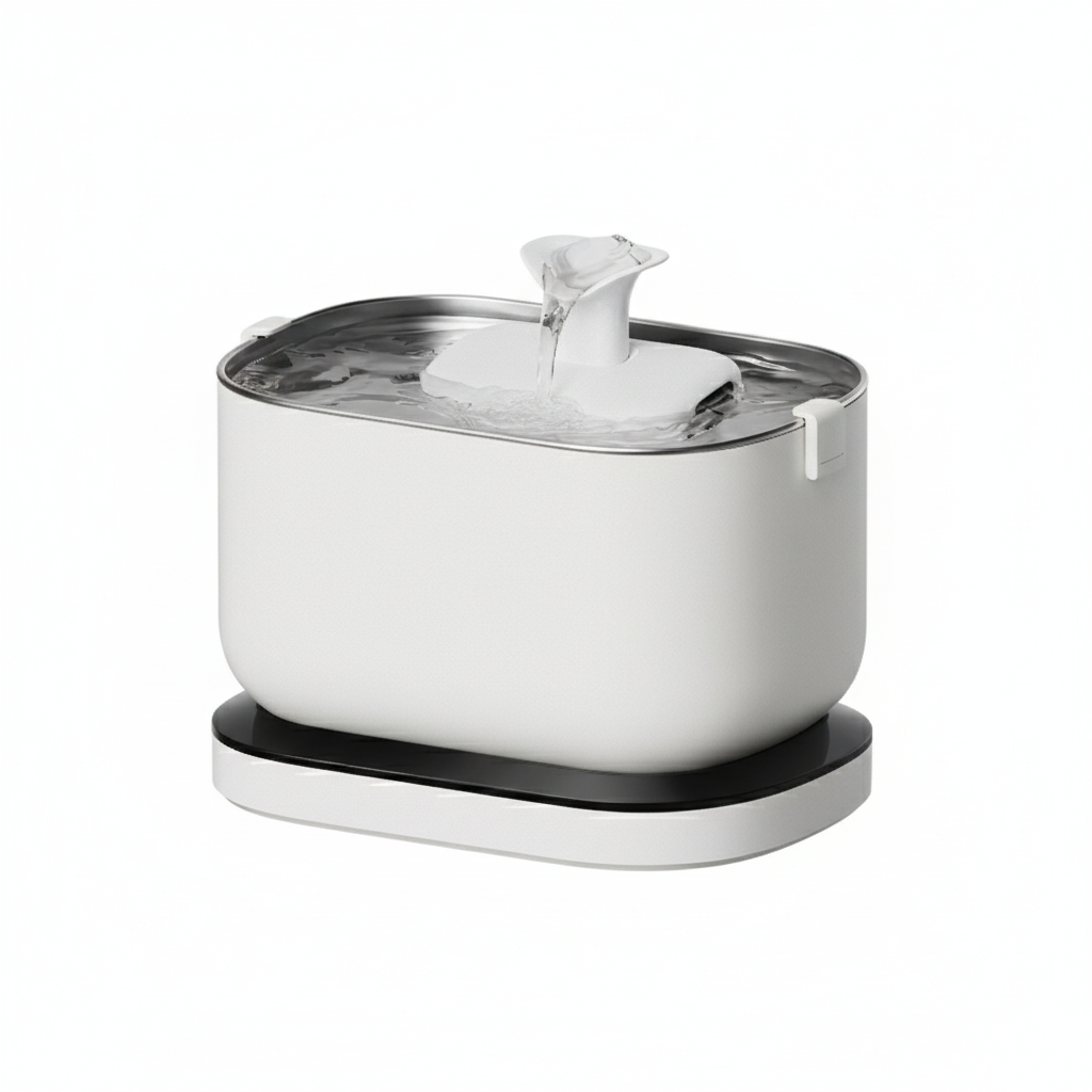 White Cordless battery-operated pet water fountain in white with 2.5L capacity for dogs and cats
