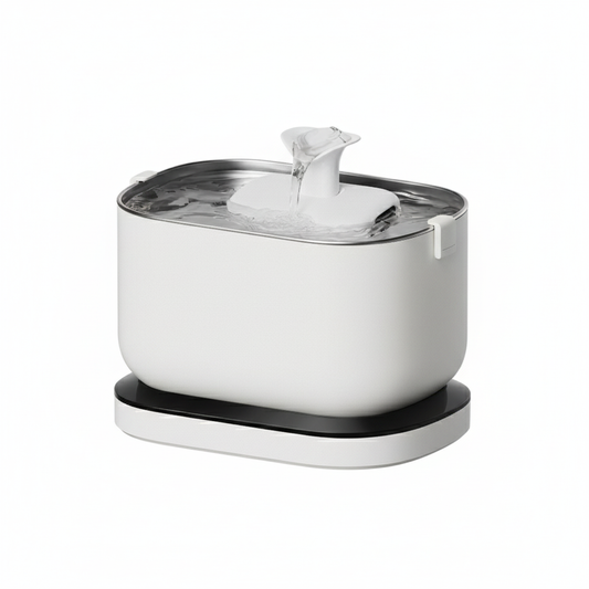 White Cordless battery-operated pet water fountain in white with 2.5L capacity for dogs and cats
