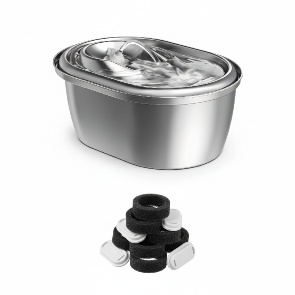 3L stainless steel pet water fountain with dishwasher safe design for dogs and cats with 8 filters included
