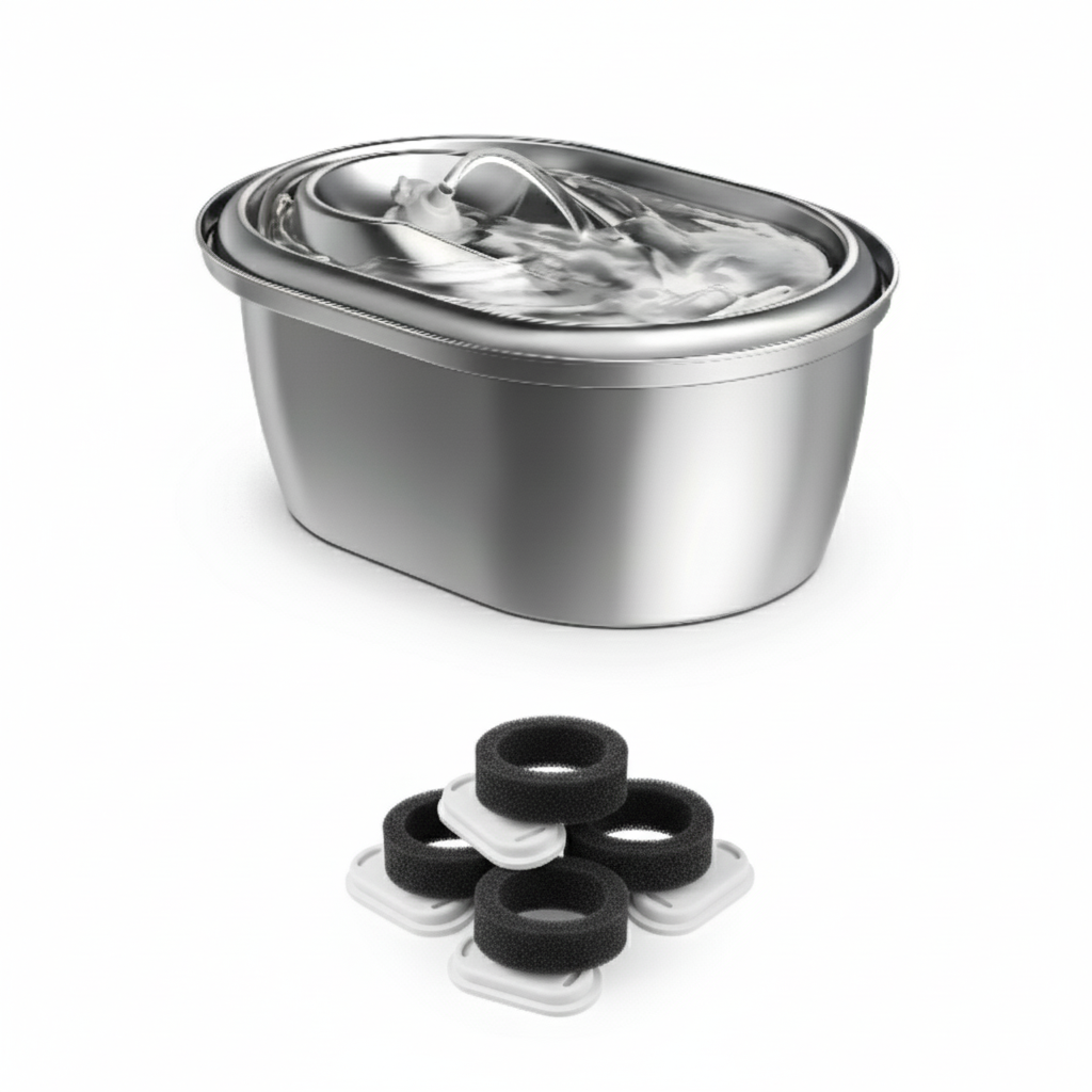 3L stainless steel pet water fountain with dishwasher safe design for dogs and cats with 4 filters inlcuded
