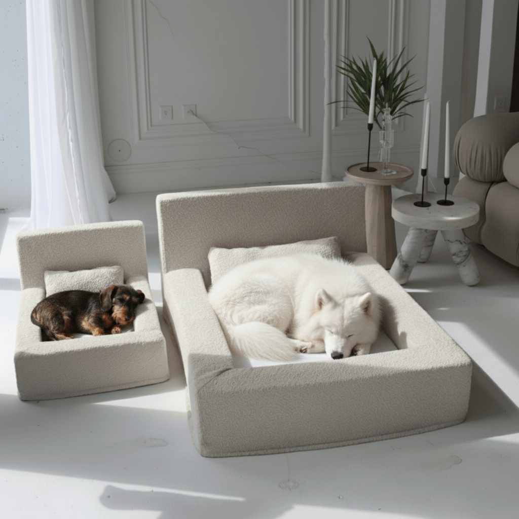 Washable dog bed with premium memory foam and waterproof inner liner, two dogs sleeping 
