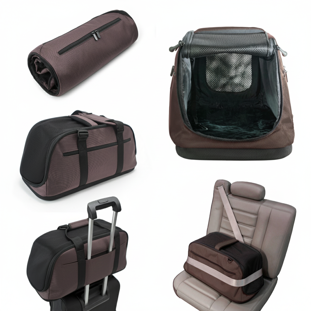 Soft-sided pet carrier angle view - durable construction with multiple entry points for easy access
