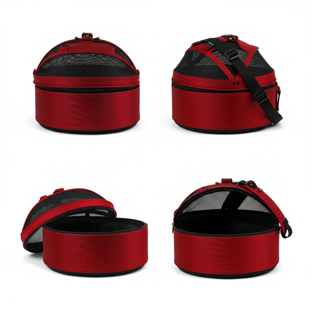 Deep Red convertible pet travel bed - certified safe carrier for cats and small dogs up to 15 lbs
