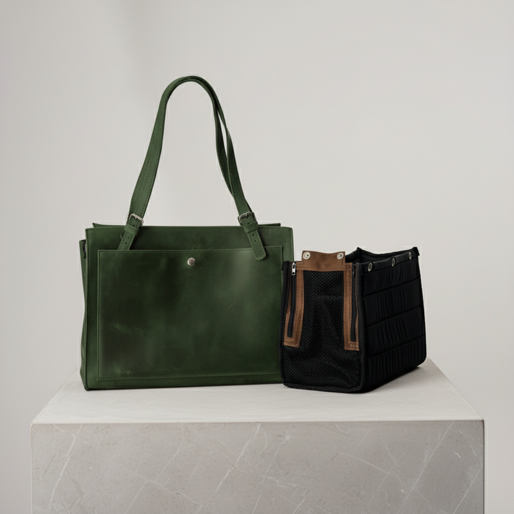 Green leather dog travel carrier - airline-compliant design with mesh ventilation
