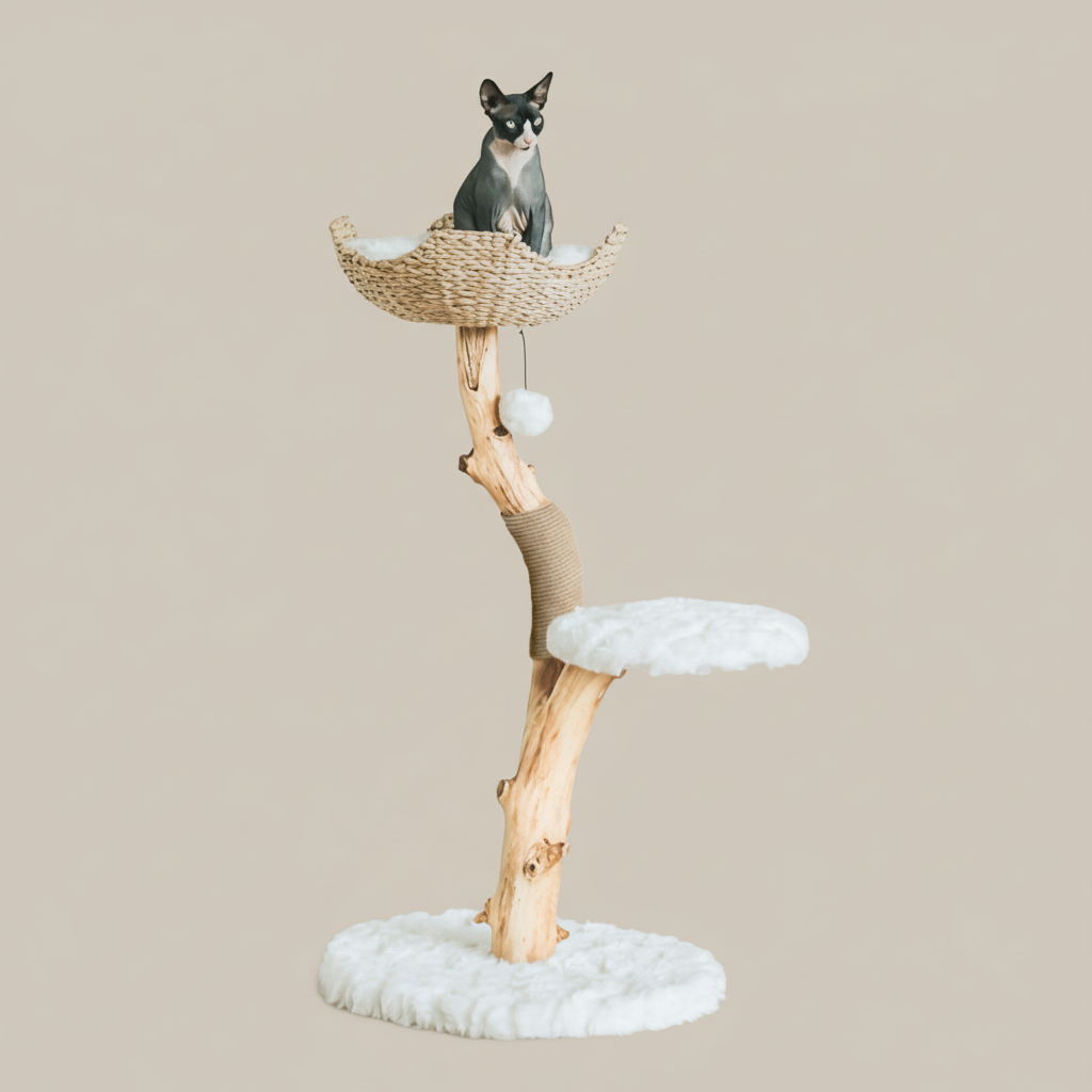 Large cat tree tower 43 by 23 inches with basket perch and sisal scratching posts - multi-level furniture

