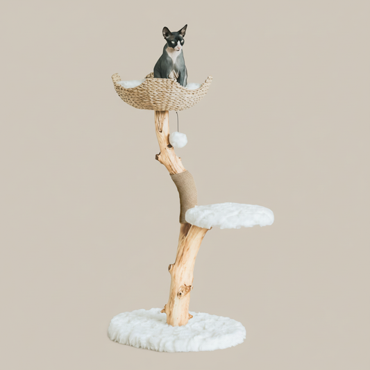 Large cat tree tower 43 by 23 inches with basket perch and sisal scratching posts - multi-level furniture
