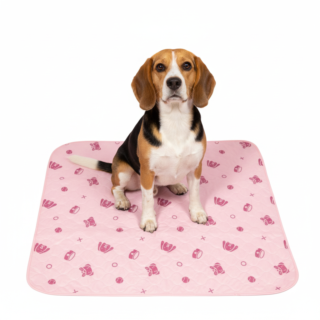 Reusable washable dog potty pad with leak-free waterproof backing in pink color