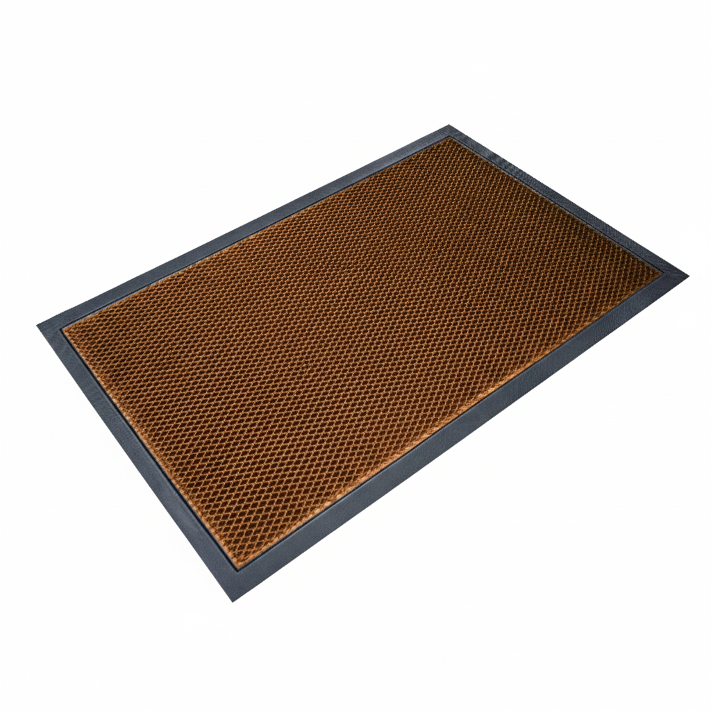 Orange Heavy-duty dog mat with 3D mesh design trapping dirt and debris