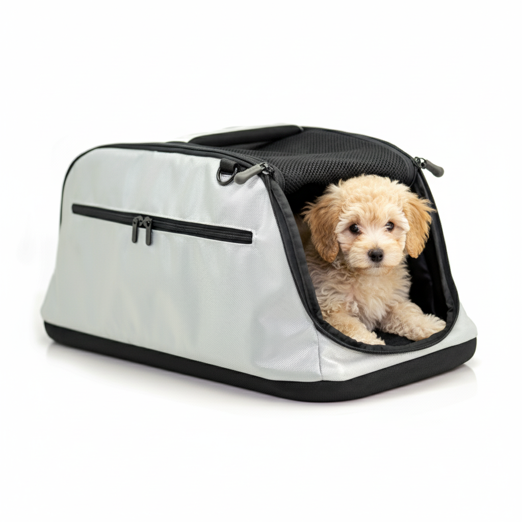 Pet carrier interior view - soft-sided carrier with washable plush padding for cat and dog comfort
