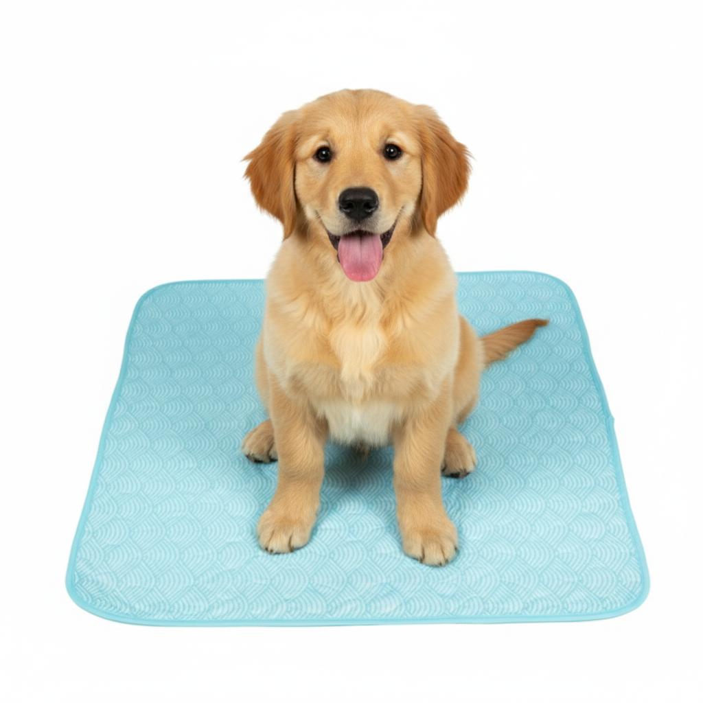 Reusable washable dog potty pad with leak-free waterproof backing in light blue color