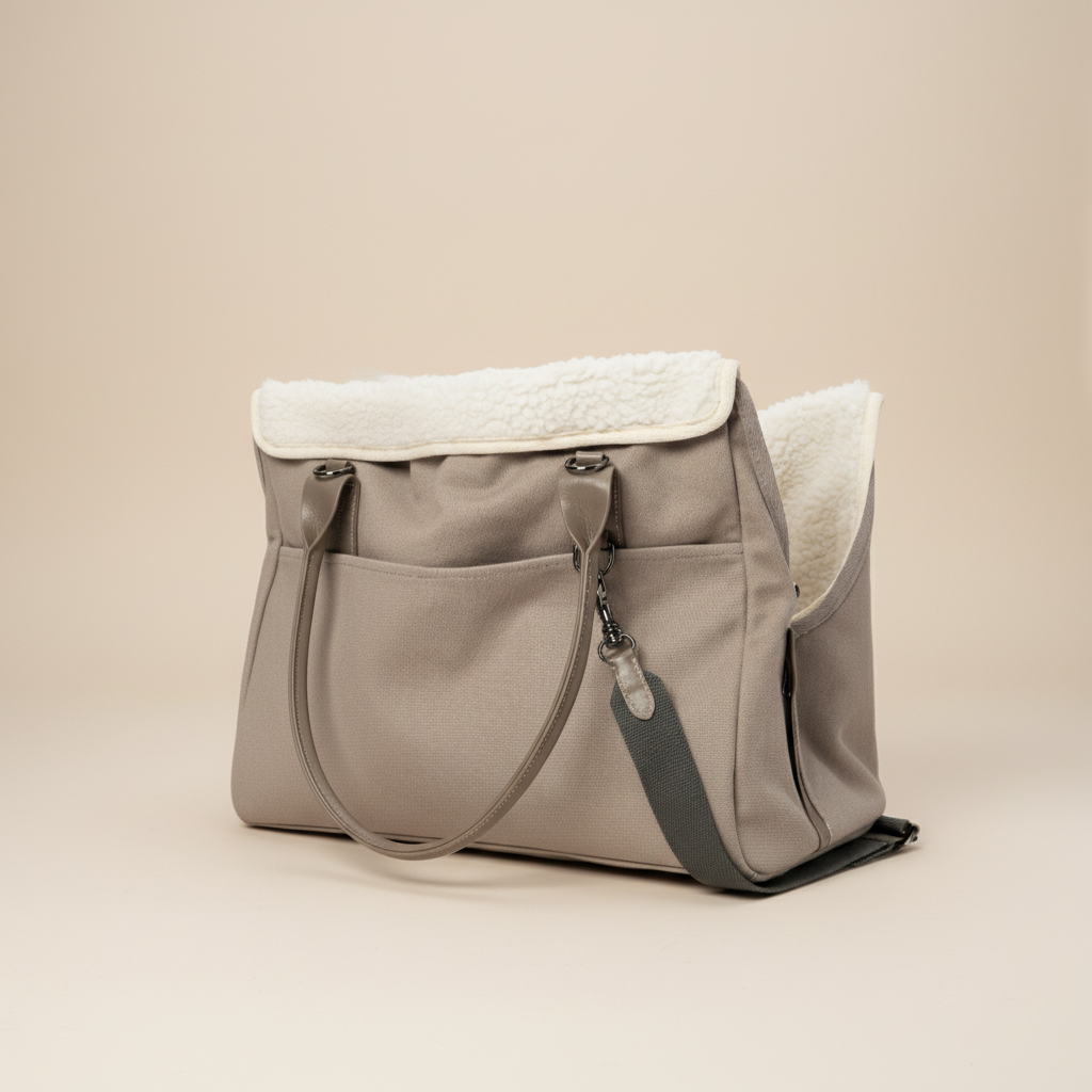 Dog carrier bag side view showing spacious interior compartment and reinforced structure for pet comfort