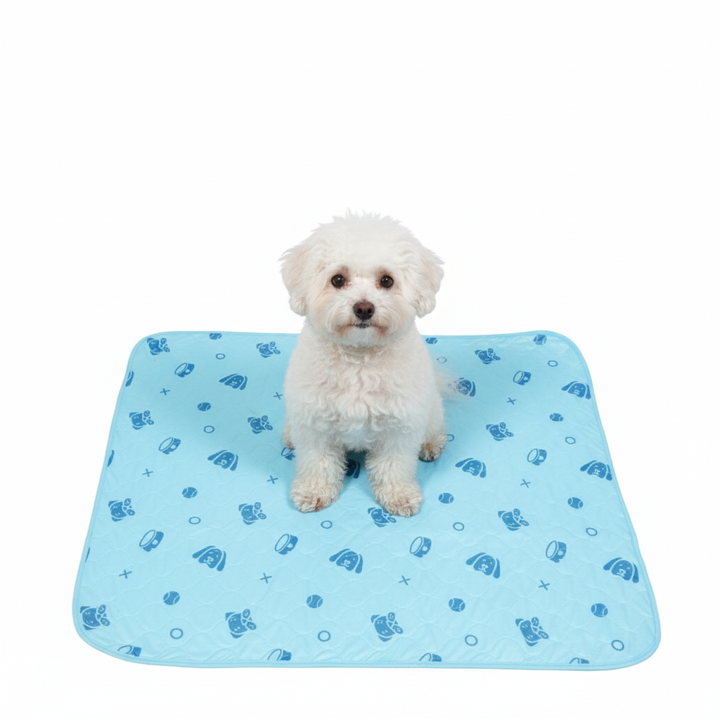 Reusable washable dog potty pad with leak-free waterproof backing in blue color