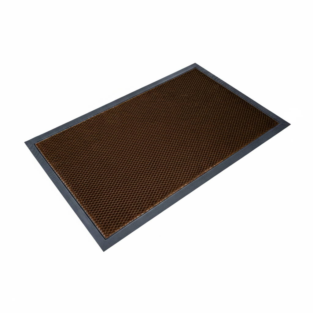 Brown Heavy-duty dog mat with 3D mesh design trapping dirt and debris