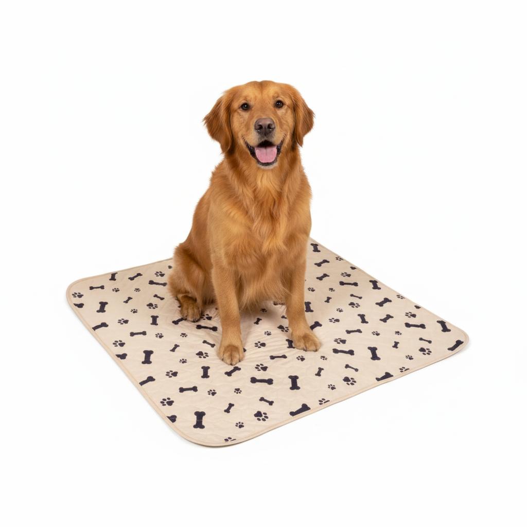 Reusable washable dog potty pad with leak-free waterproof backing in tan color