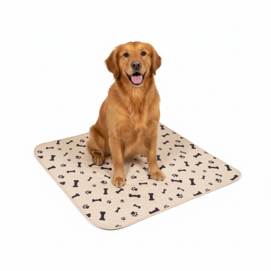 Reusable washable dog potty pad with leak-free waterproof backing in tan color